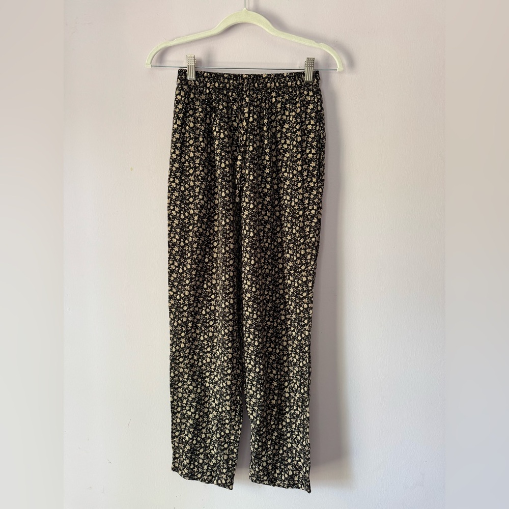 Petite Sophisticate Vintage Black Floral Straight Leg Pants